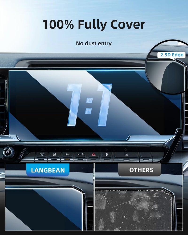 LANGBEAN 13.4" Screen Protector for 2025-2022 Chevrolet Silverado & GMC Sierra 1500 & GMC Sierra 2500HD/ 3500HD, HD Clear, High Sensitivity, 9H Tempered Glass Car Navigation Screen Protector - Image 2